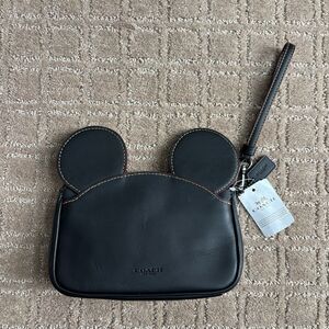 Coach Disney Mickey Mouse Ear Wristlet Black Leather Limited Ed F59529 NWT